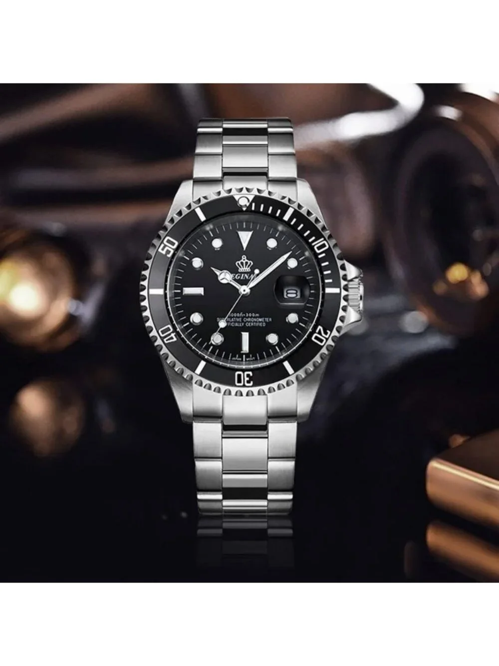 Luxury Men's Quartz Watch with Rotatable Bezel, Sapphire Glass & Luminous Hands